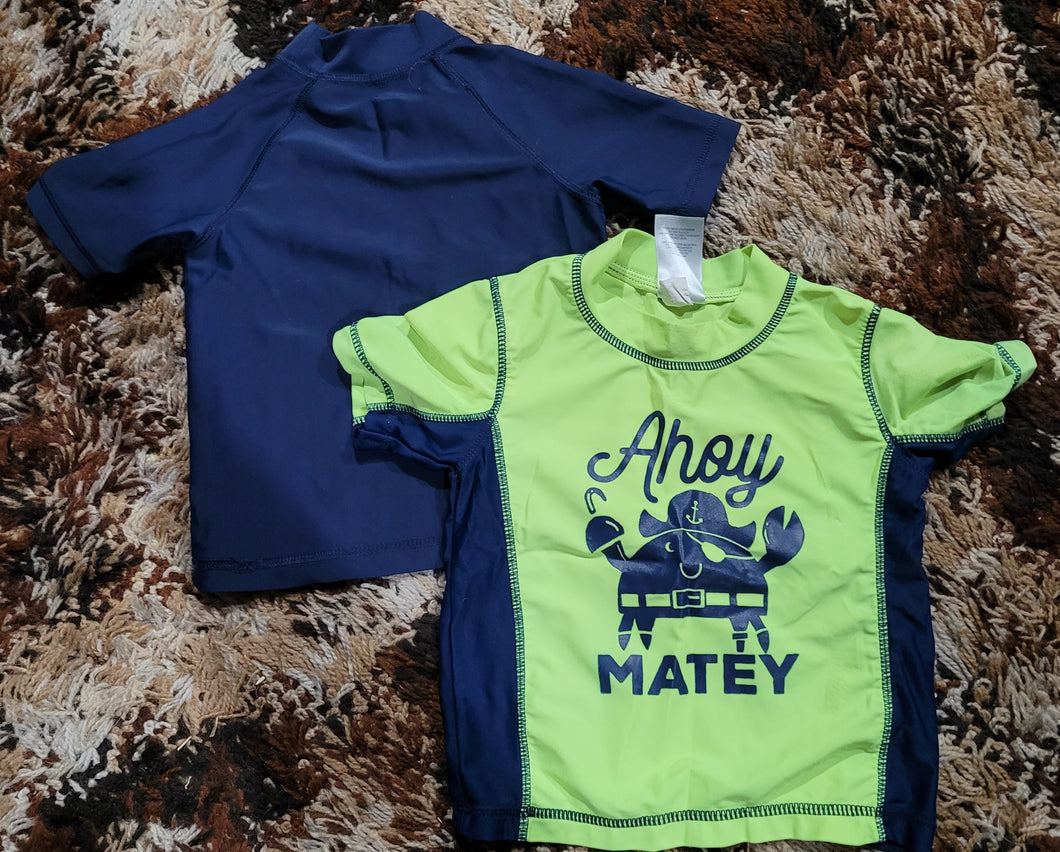 2 short sleeves Rash guards - size 18 Months