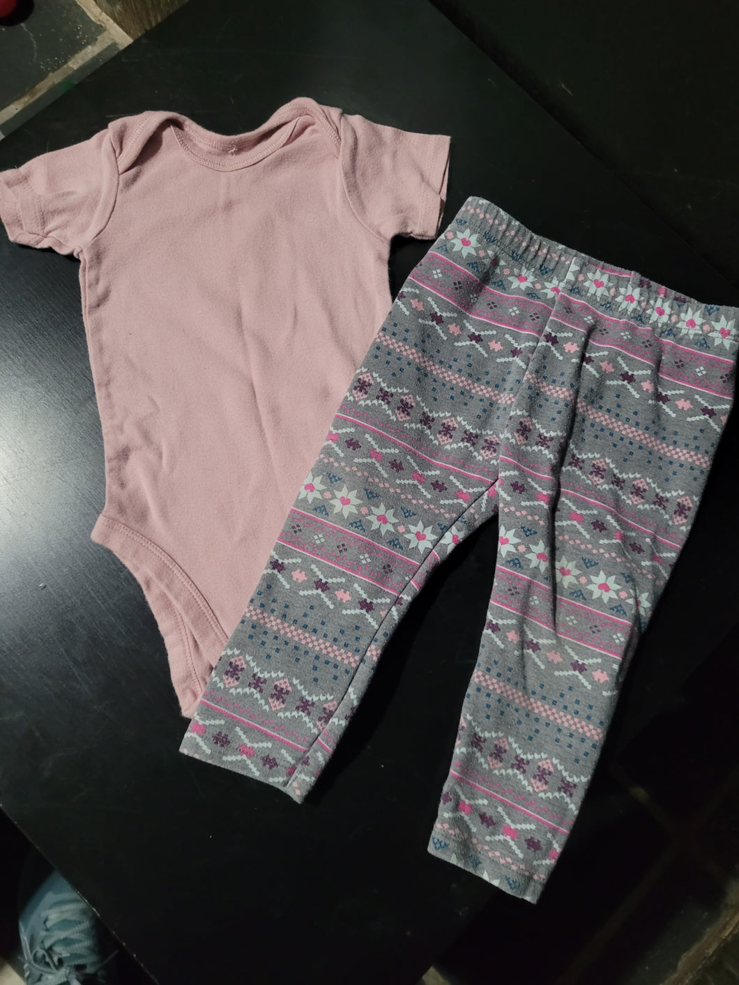 Pink and grey outfit Pink oneise and - size 12 Months