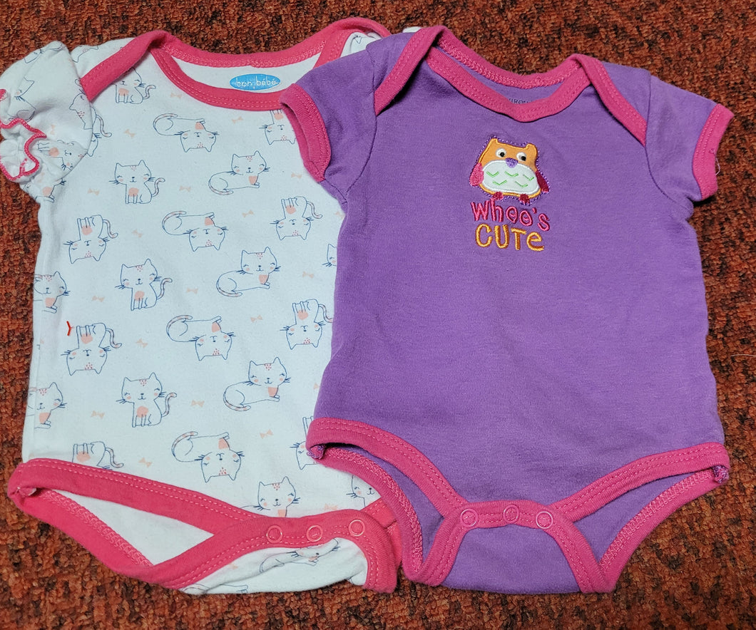 2 oneises 1-purple owl onesie - size 6-9 Months