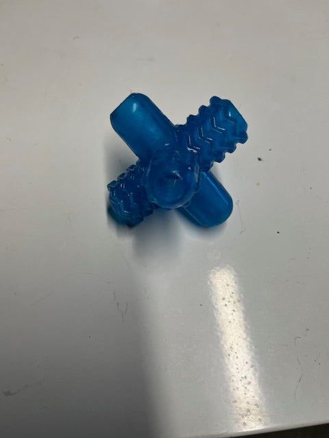 Blue X toy can fit treats inside