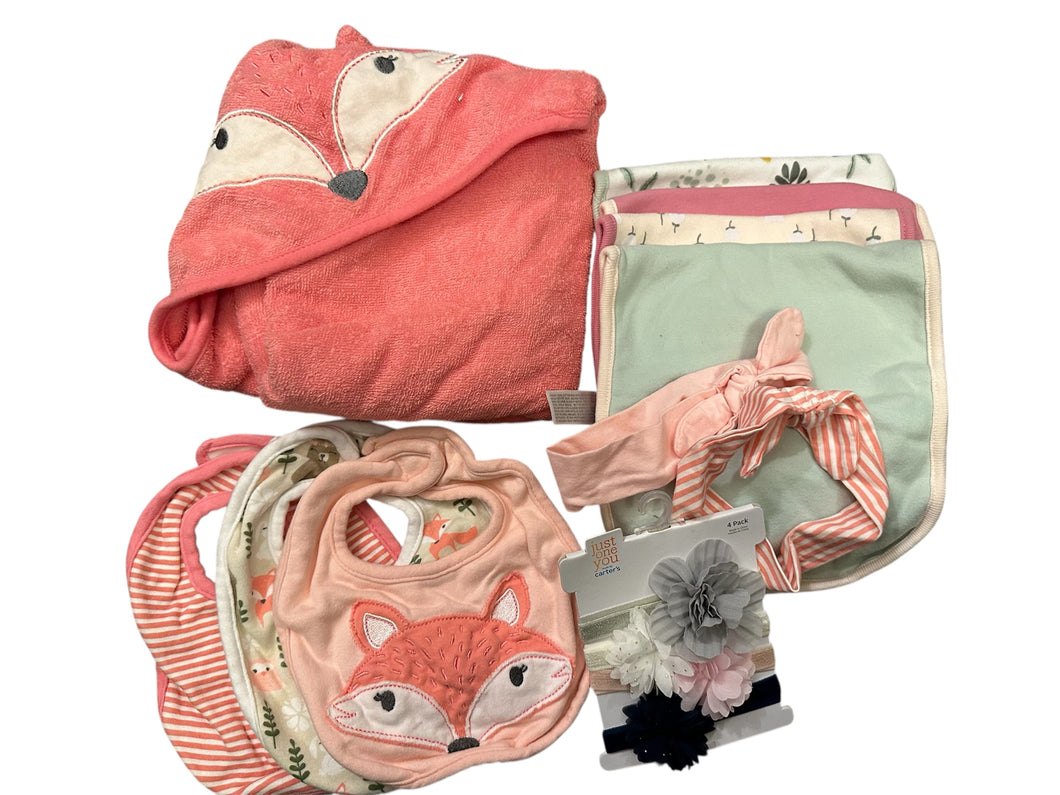 Baby Girl lot Towel, burp cloths, bibs