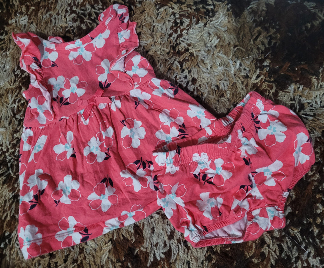 Dress and diaper cover Pink with white flowers - size 0-3 Months