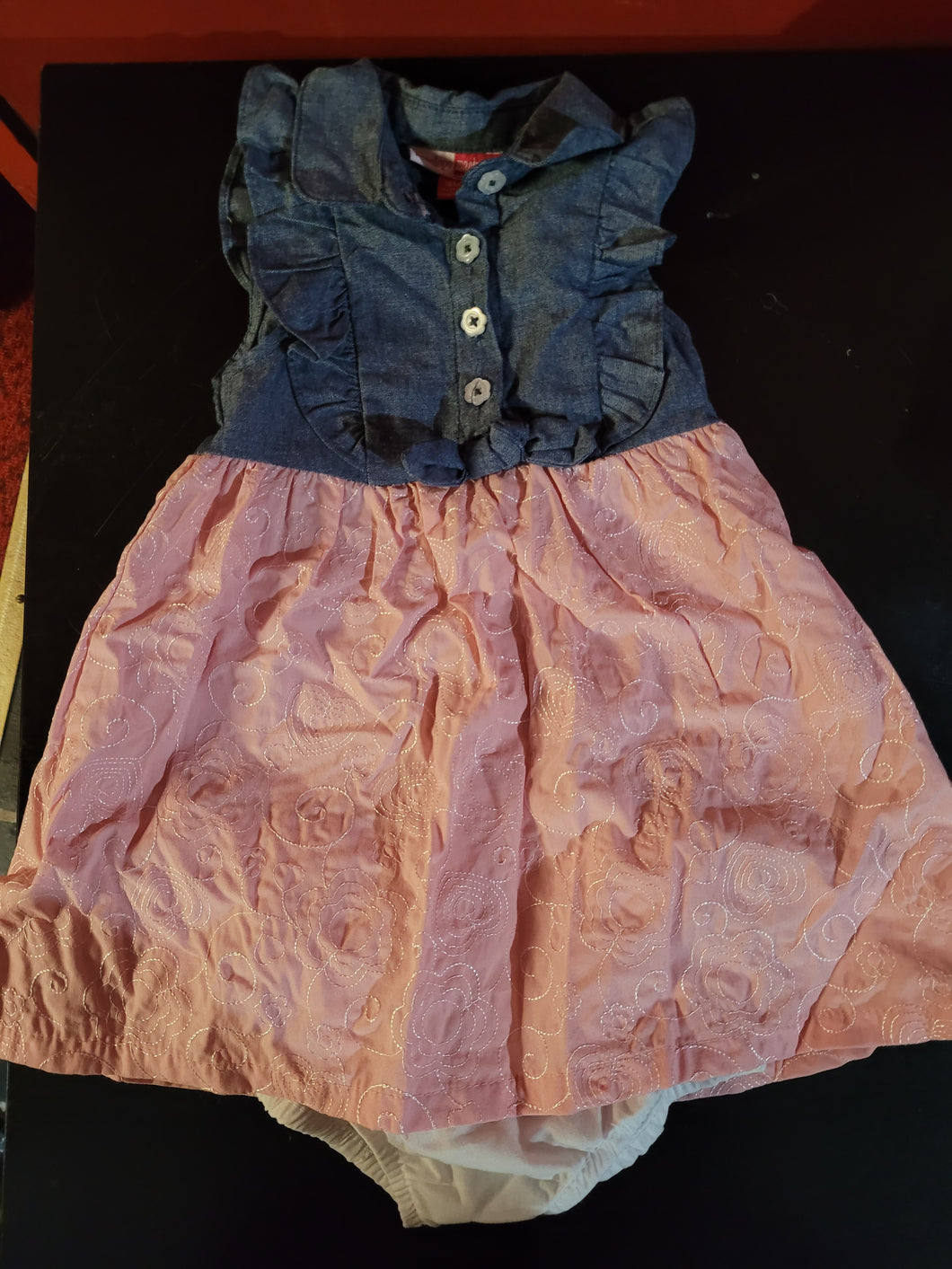 Jean/pink dress And white diapers cover - size 18 Months