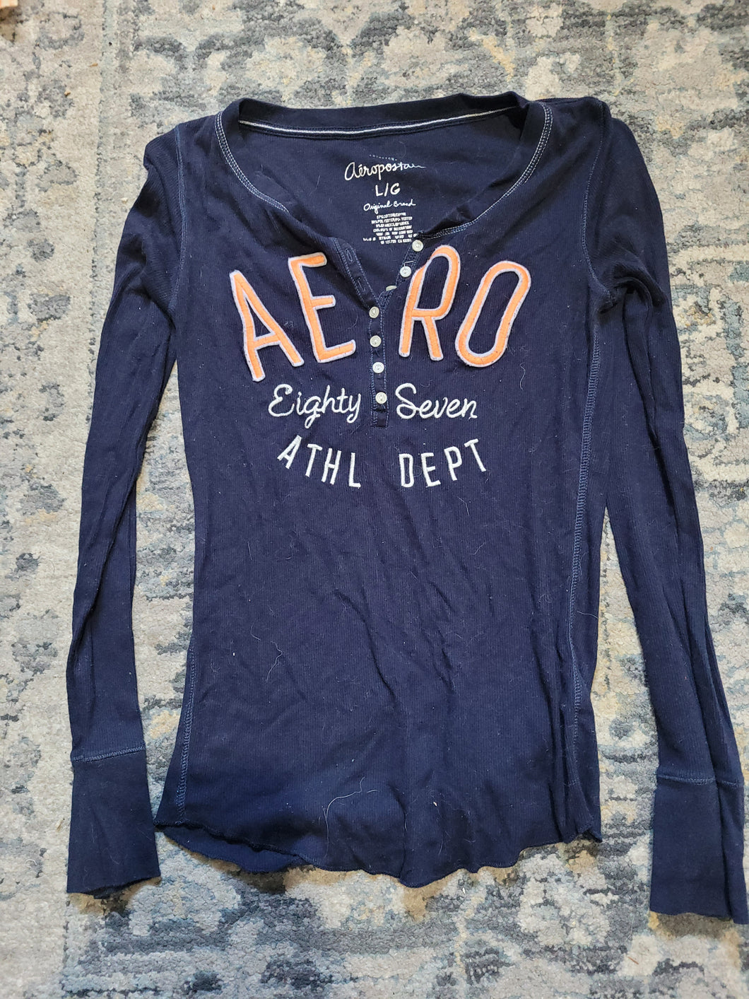 Aero long sleeve shirt Navy blue with orange - size Junior Girls L (11-13)