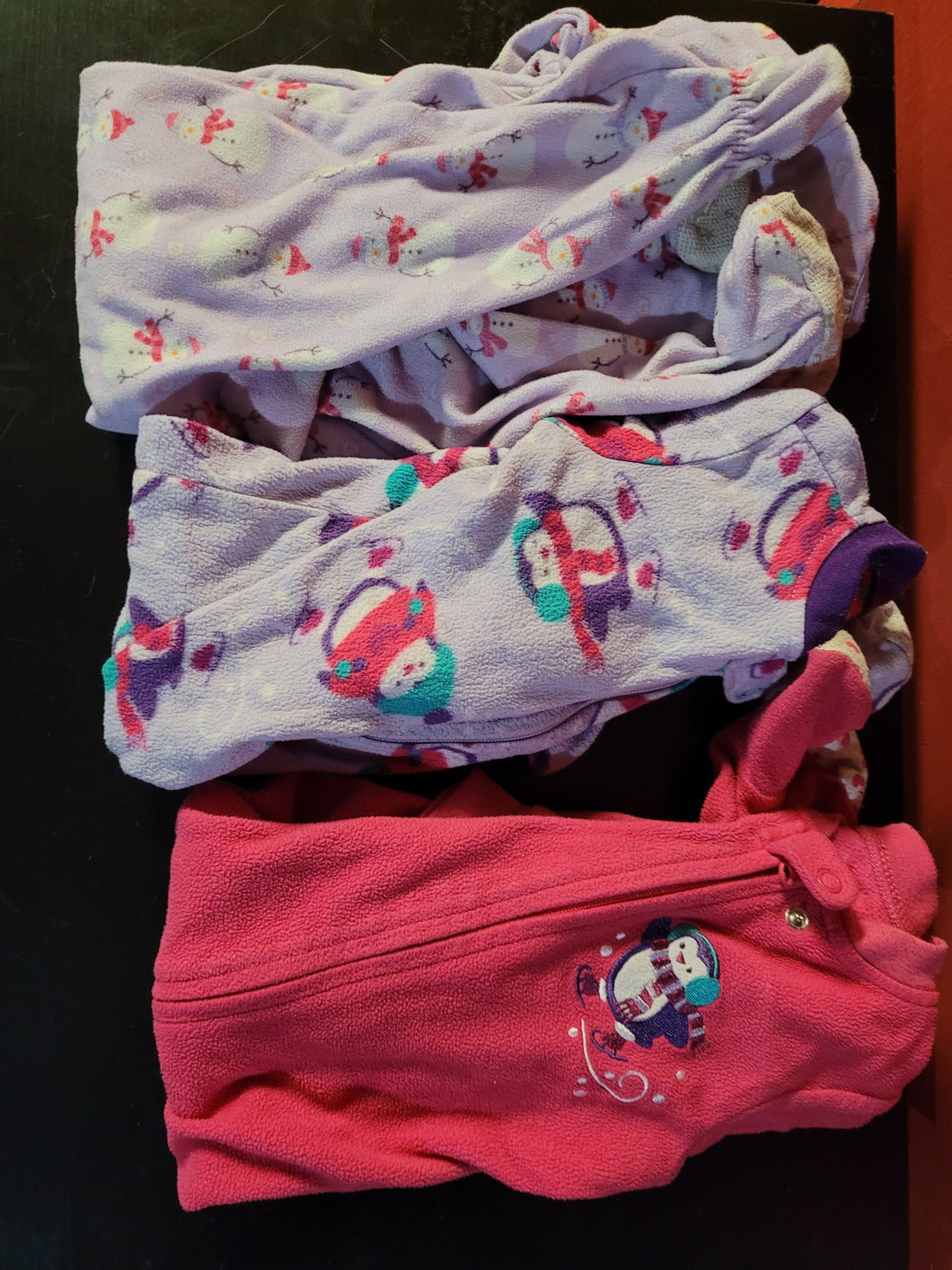 3 fleece feet pj Snowmen, penguin and - size 12 Months
