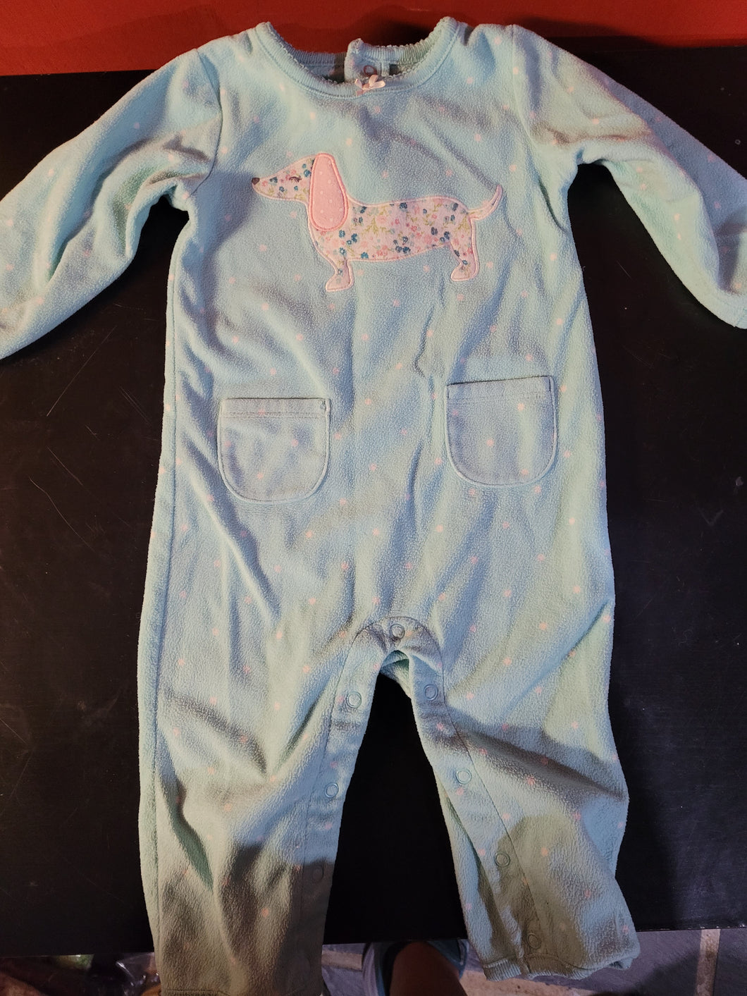 Blue fleece romper Dog, Poke-a-dot - size 12 Months