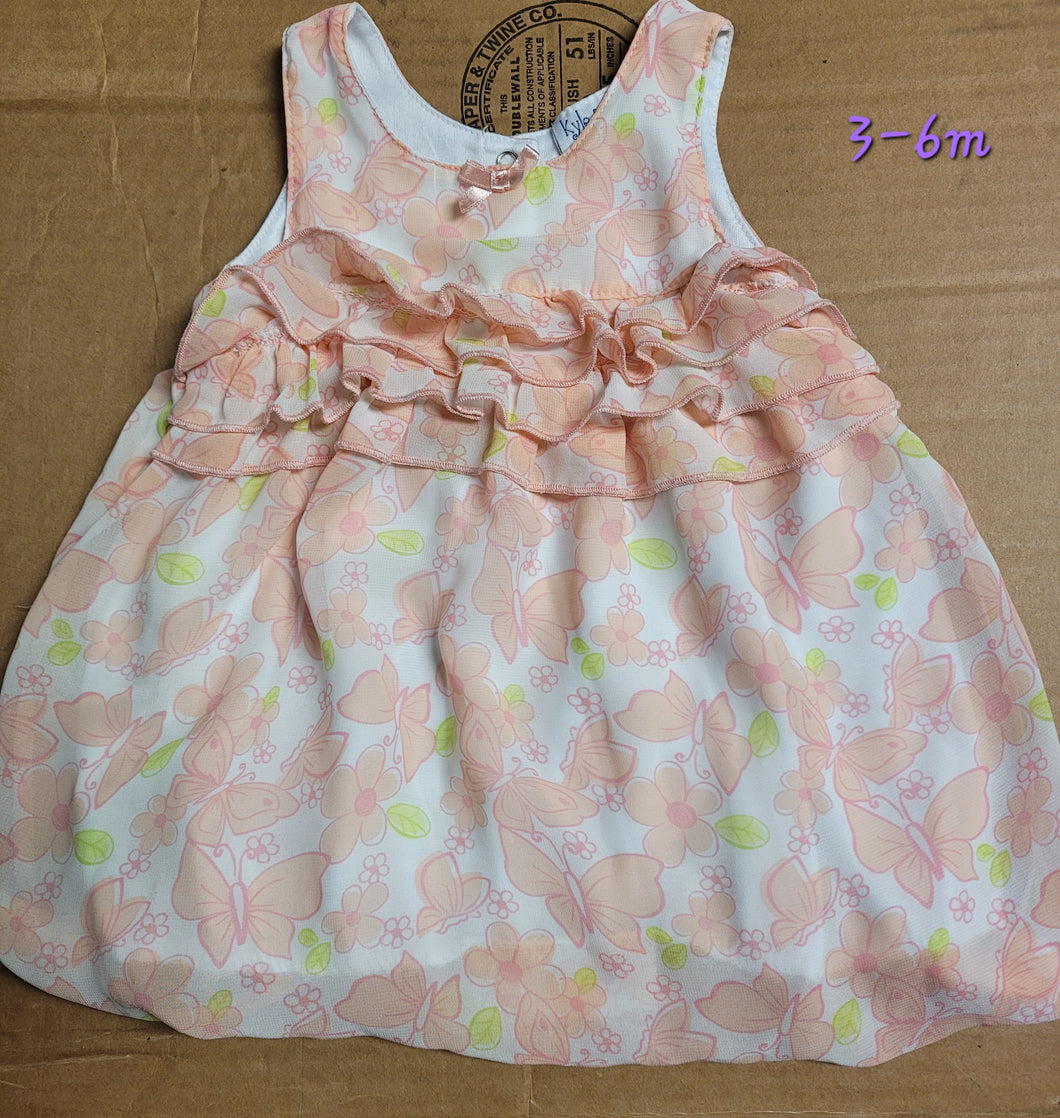 White w flowers& Butterflies dress - size 3-6 Months