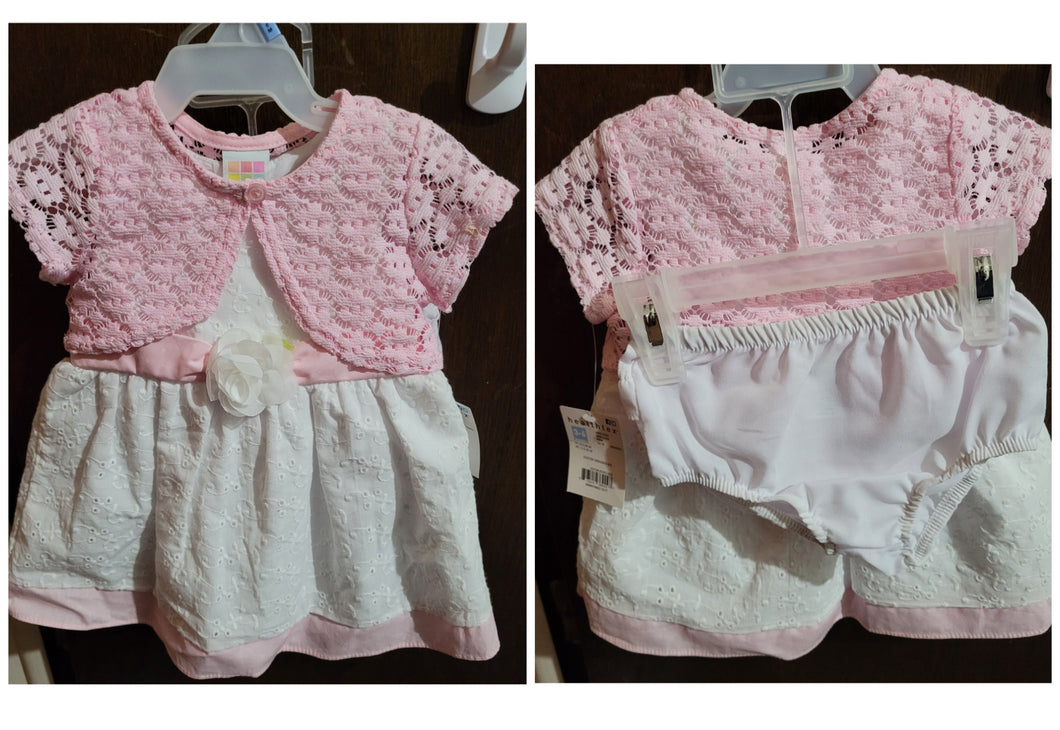 White and pink dress And Diaper cover - size 3-6 Months