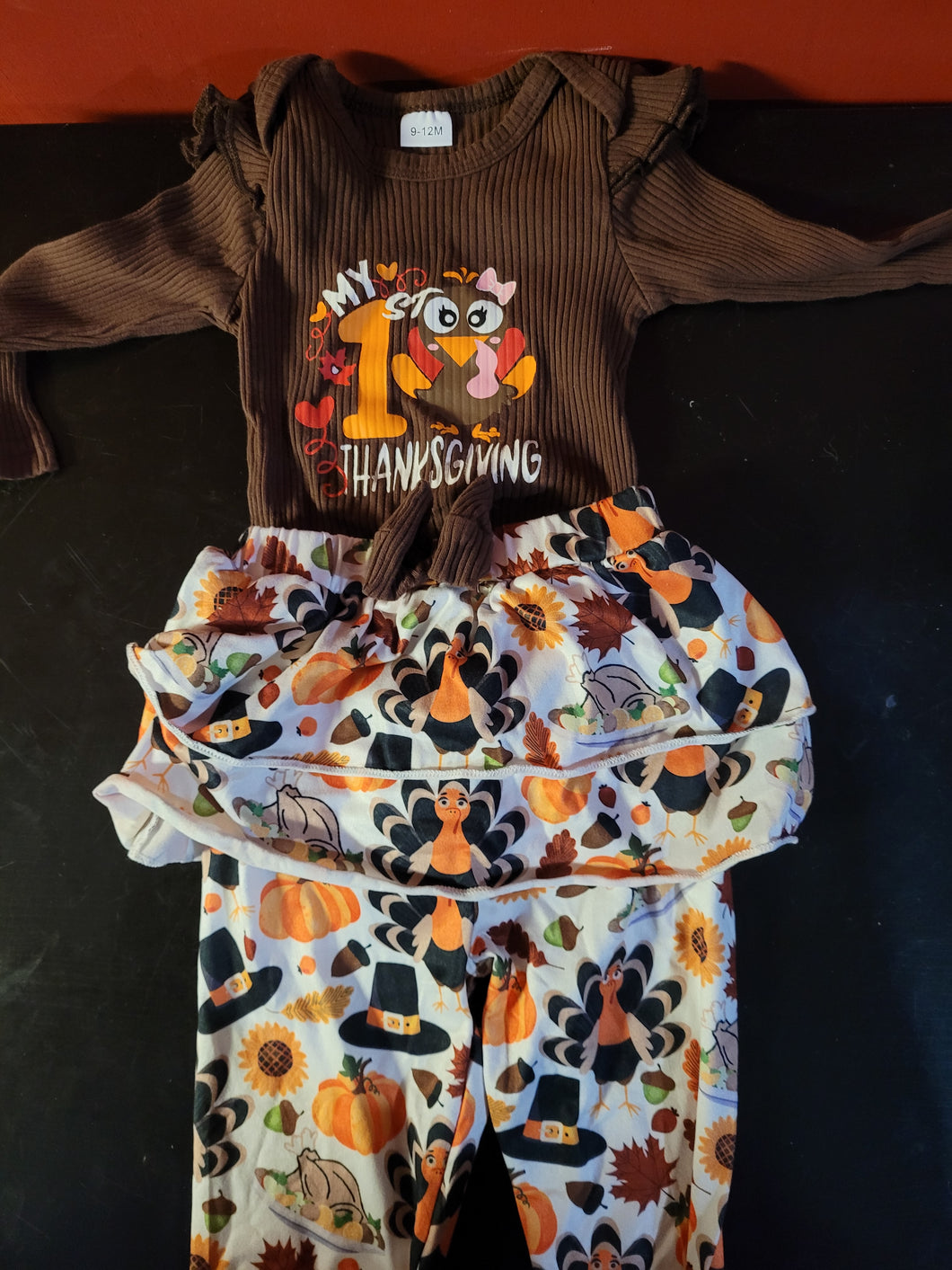 1st Thanksgiving outfit Long sleeve oneise - size 9-12 Months