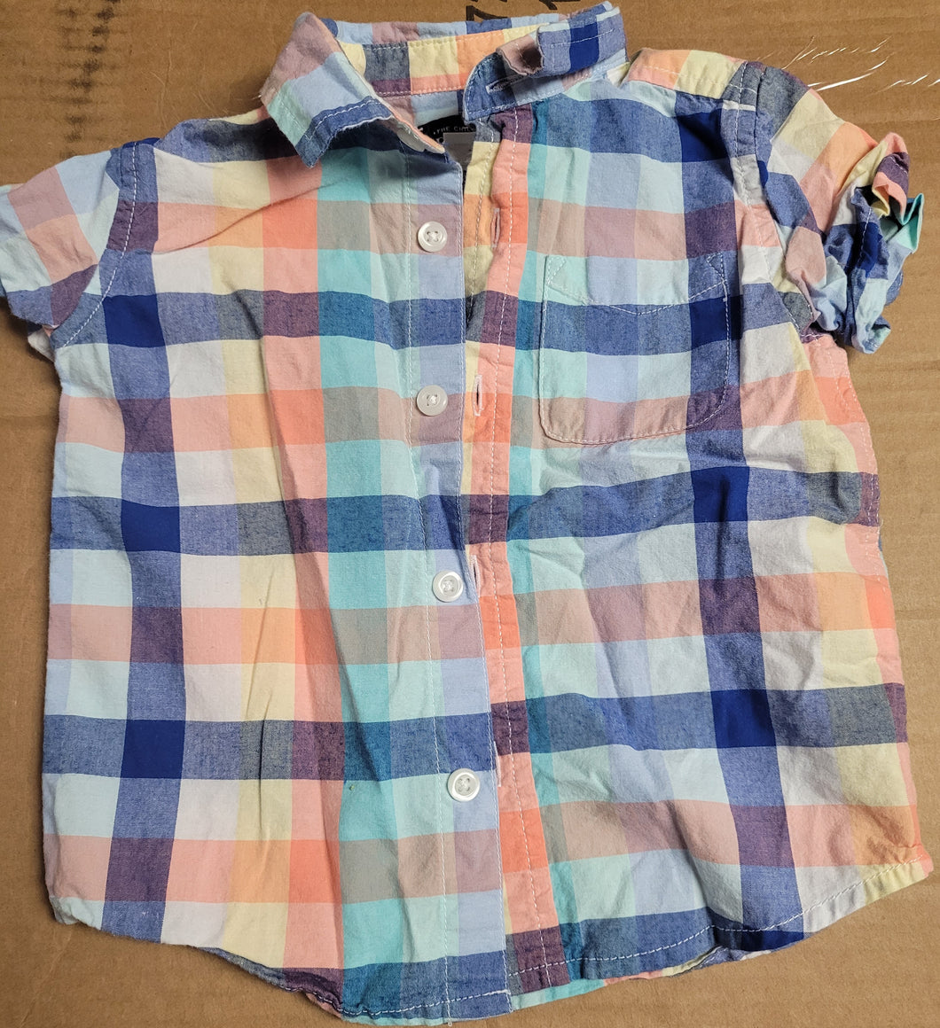 Plaid button down shirt Blue orange yellow teal - size 18-24 Months