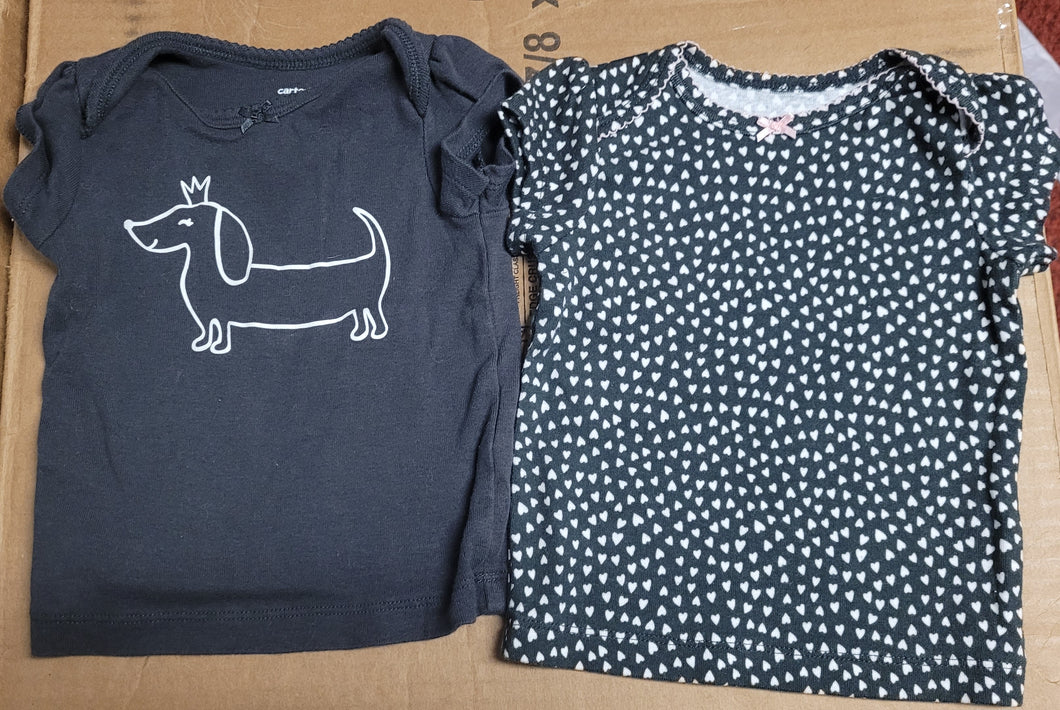 2 short sleeves shirts 1-black with dog - size 6 Months