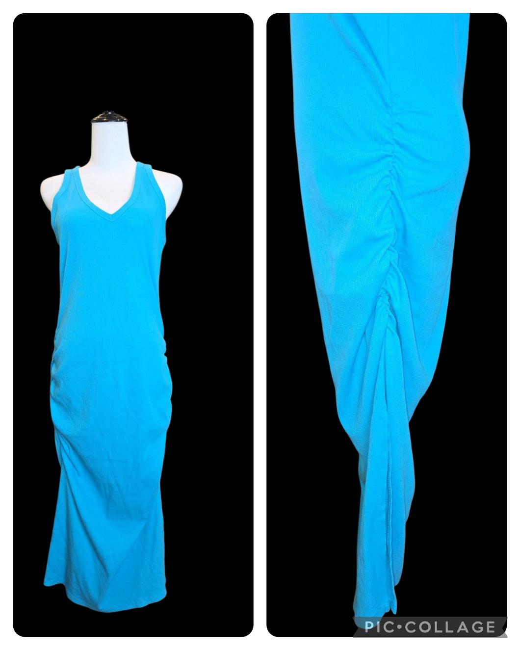 Blue midi dress with Cinched sides and slit - size Women L (12)