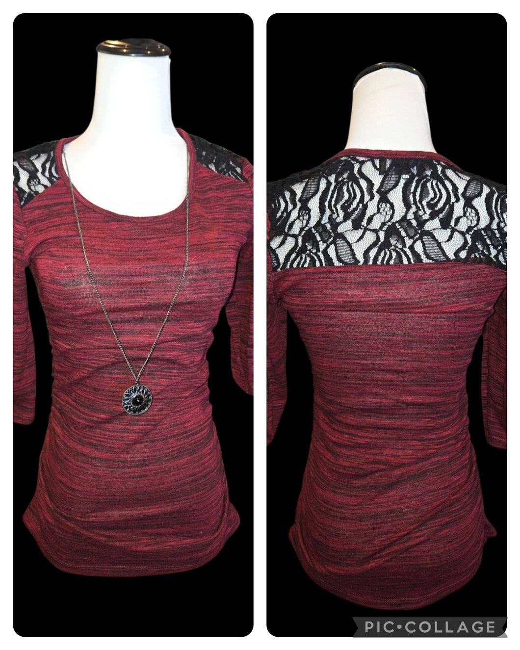 Maroon and black top With cinched sides - size Women S (4-6)