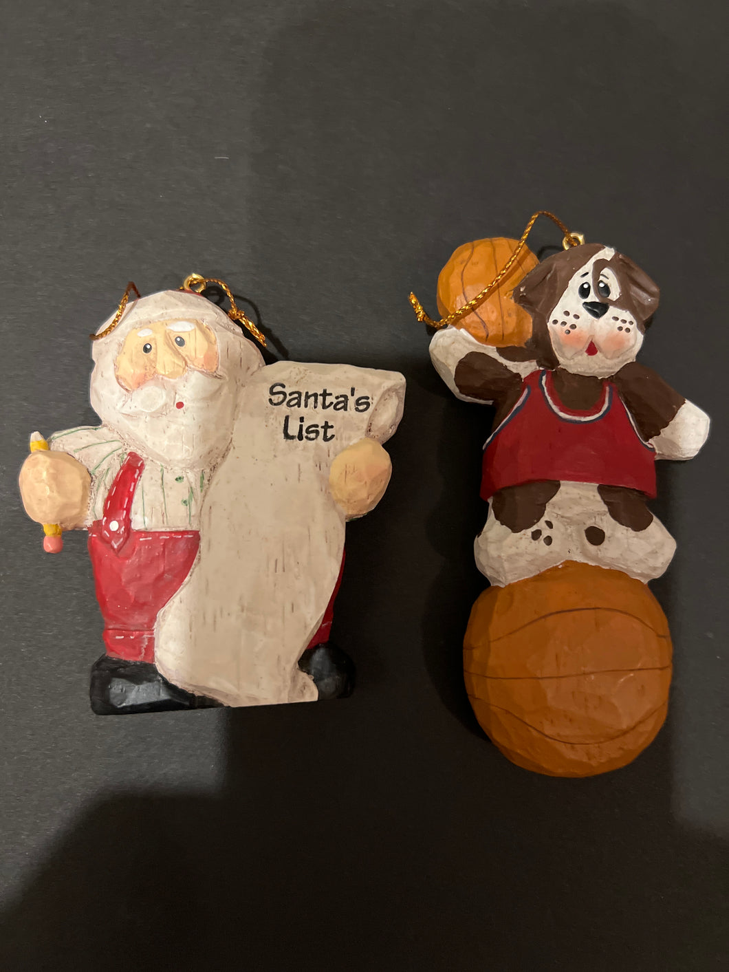 EDDIE BAUER ORNAMENTS SANTA/DOG ON BASKETBALL
