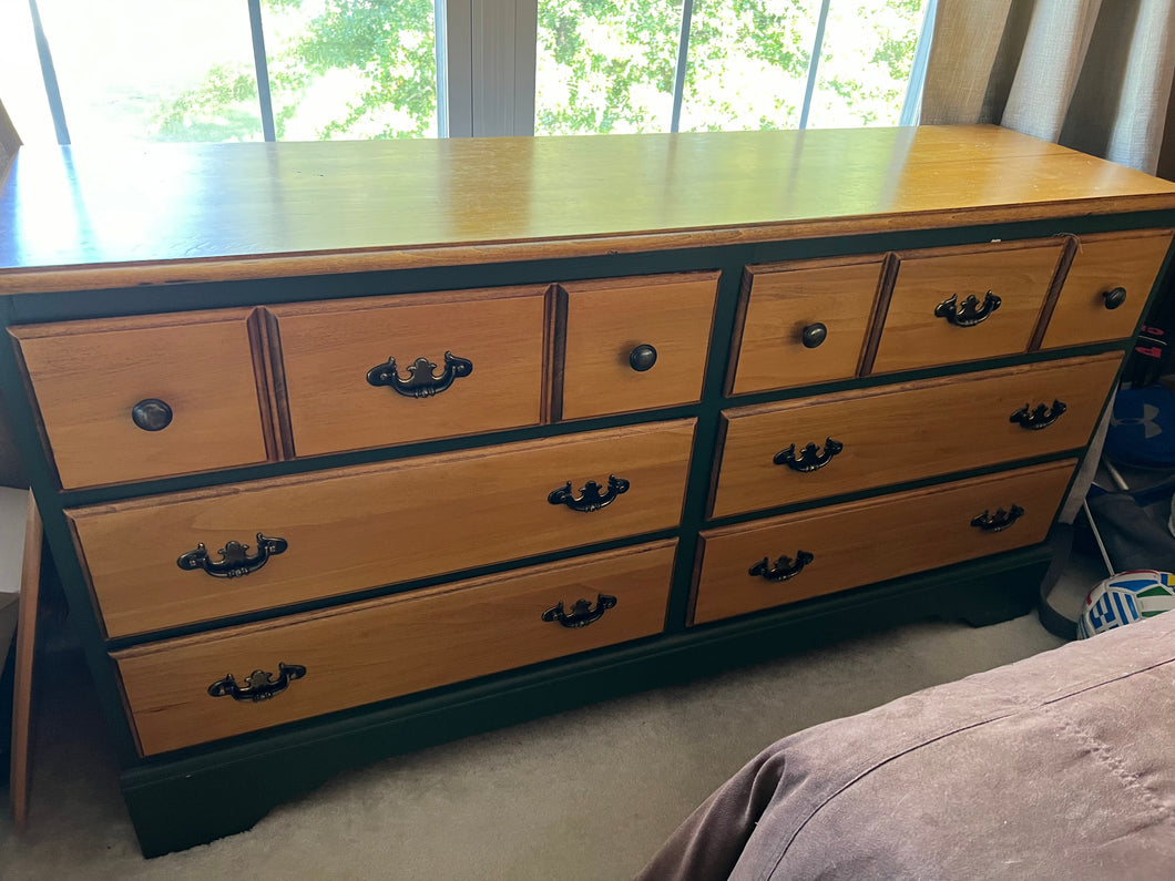 LONG DRESSER - 6 DRAWERS GREEN/BROWN