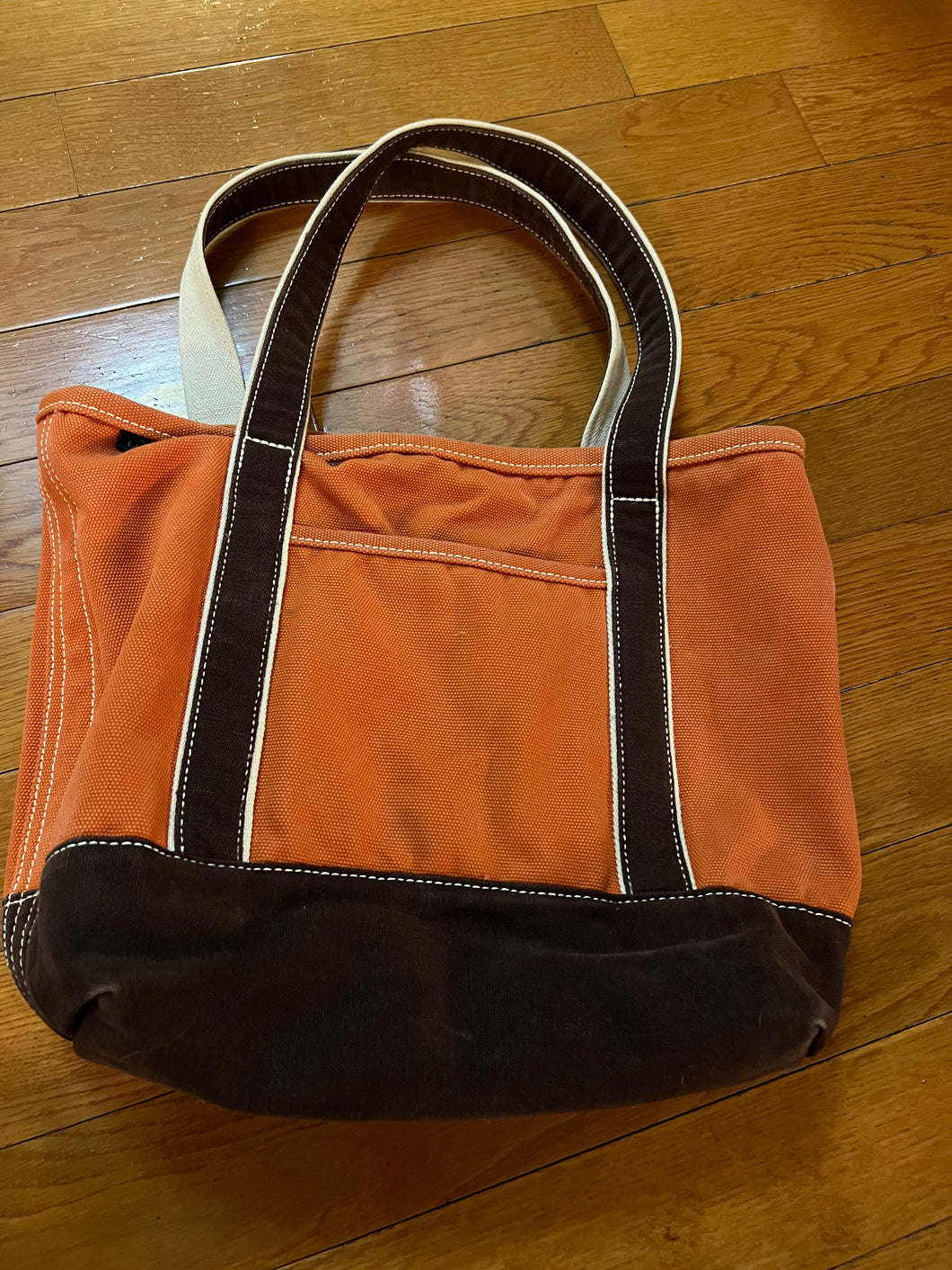 LANDS END TOTE BAG ORANGE/BLACK/TAN