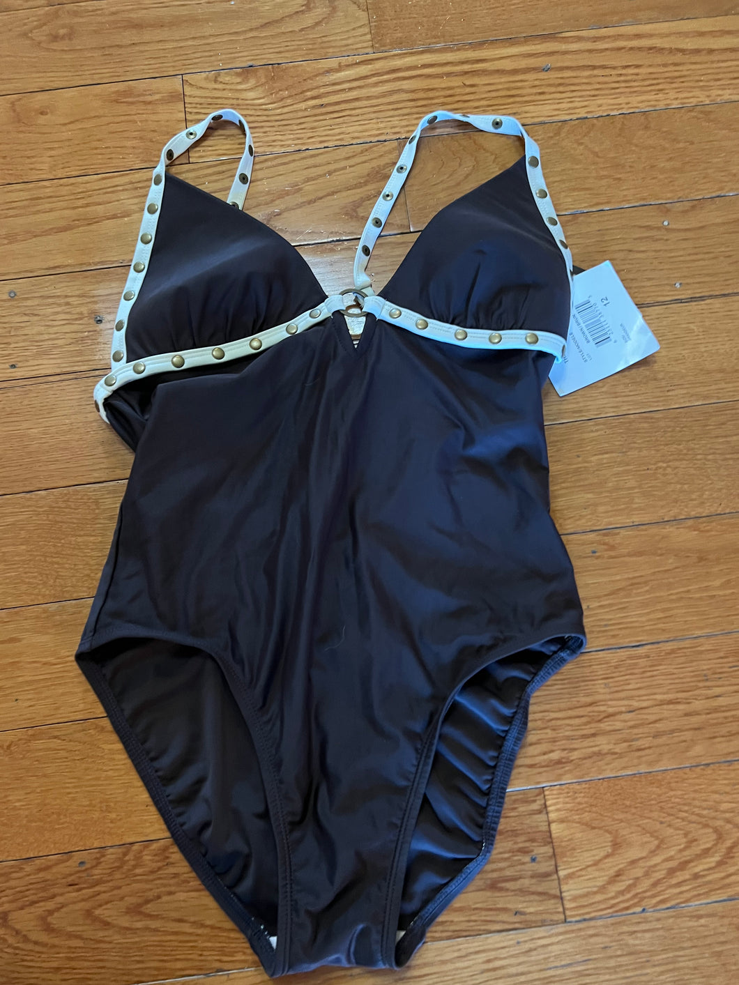 new-THE COLLECTION SWIM 1 PC SWIM SUIT BROWN - size Women L (12)