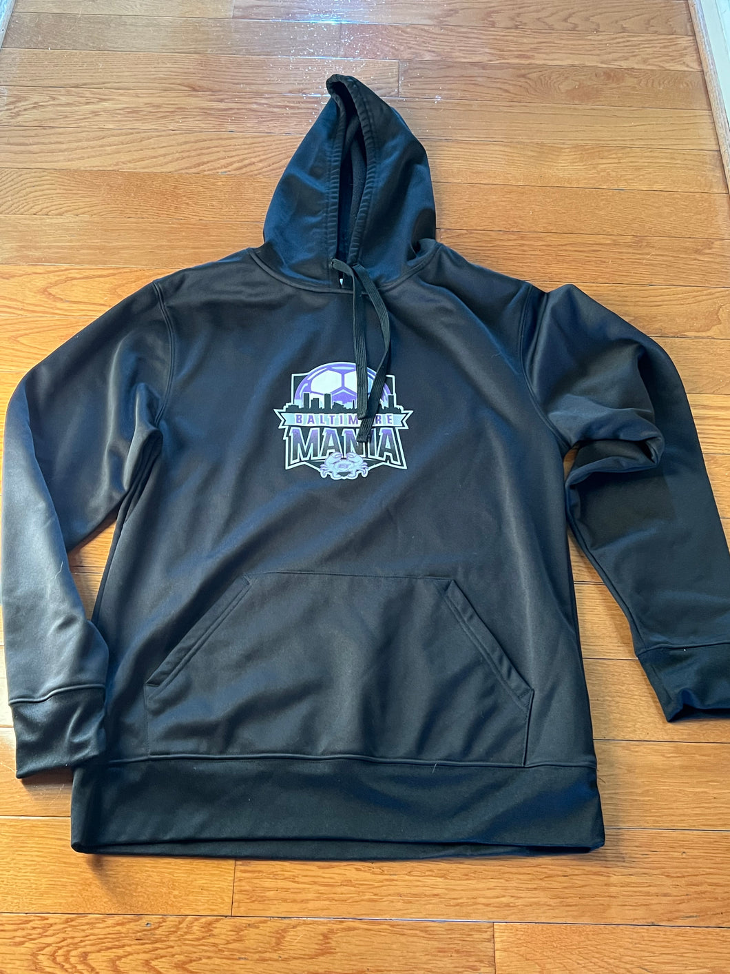 BALTIMORE MANIA BLACK PERFORMANCE HOODIE - size Women M (8-10)