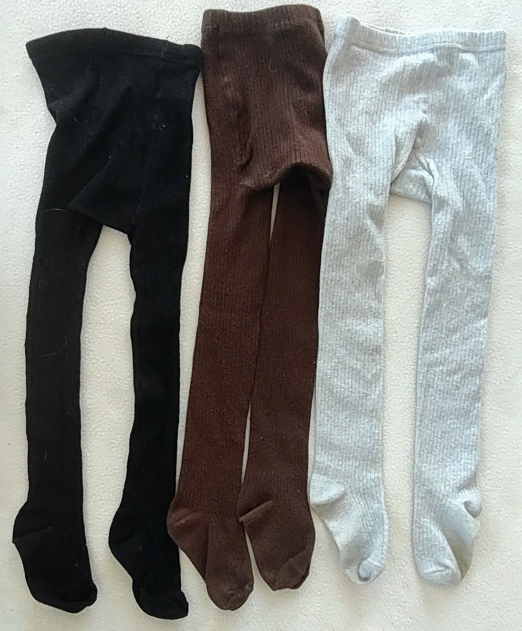 Sz 4-6 3pair cotton tights. Gray, brown, bla