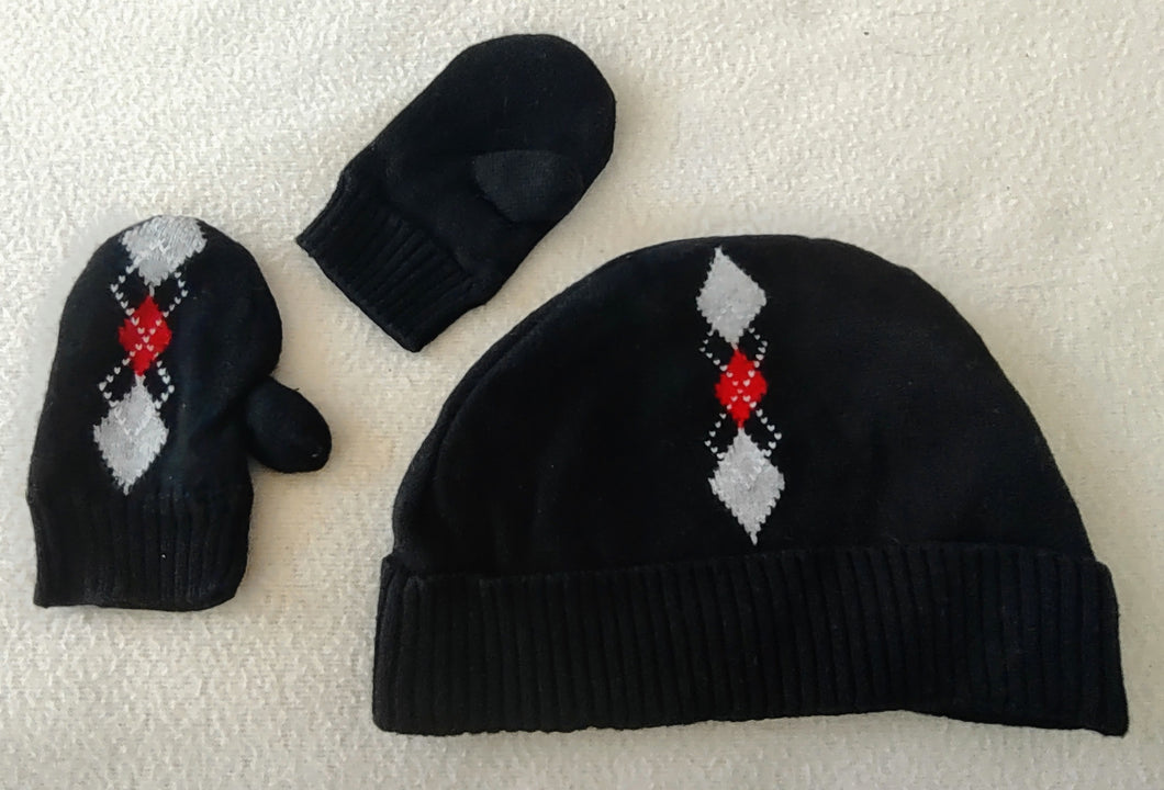 3-6 mo Koala Baby. Hat + mittens. Black.