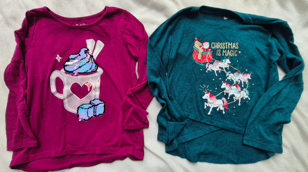 2 LS winter tops Maroon hot cocoa flip - size Kids 7