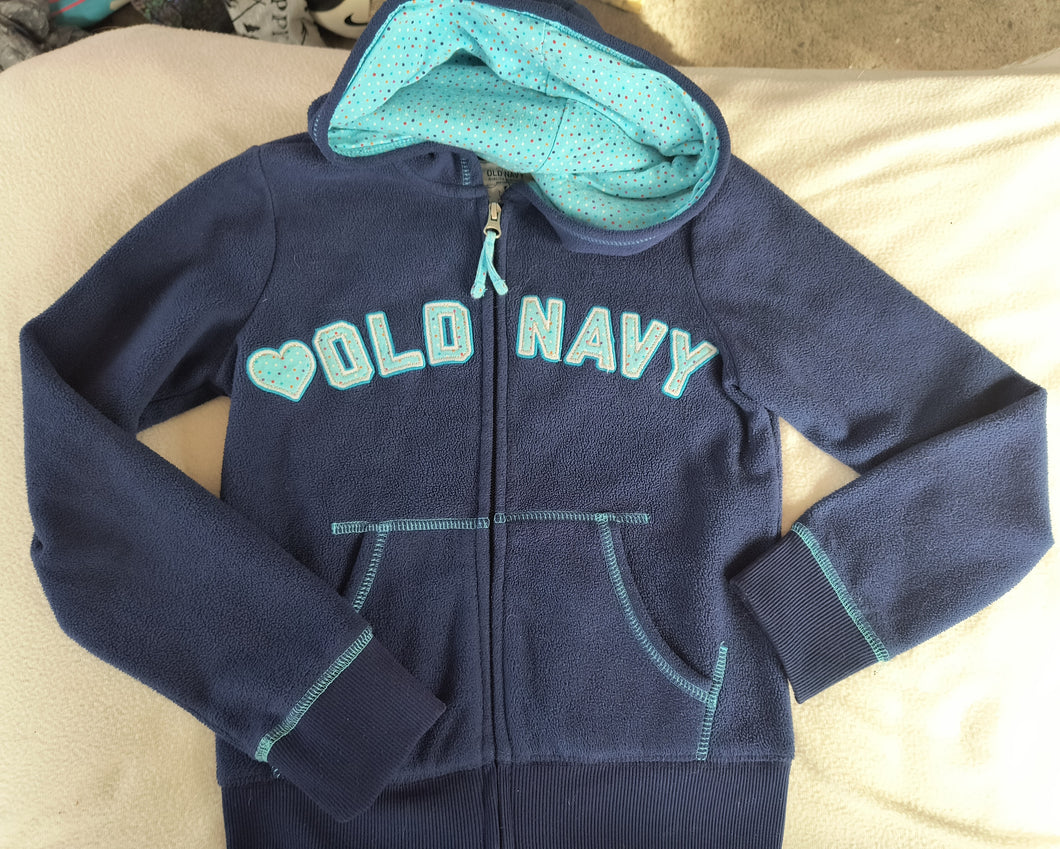 Old Navy fleece jacket Navy w/aqua - size Kids 8