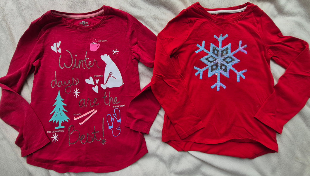 2 winter LS tees Red Winter Days - size Kids 7