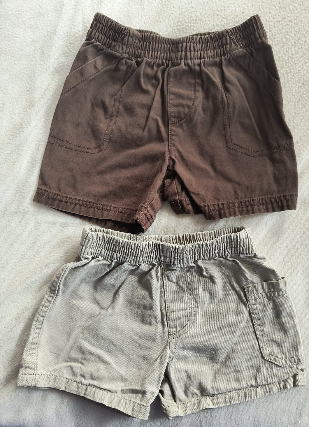 2pr shorts, elastic waist, khaki, brown - size 12 Months