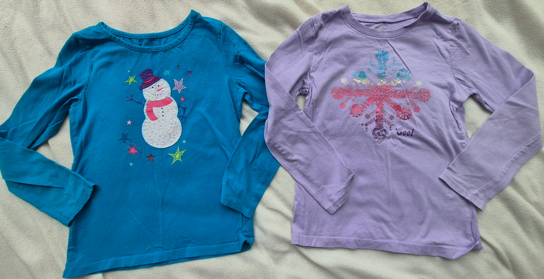 2 winter LS tees Blue w/ snowman - size Kids 7