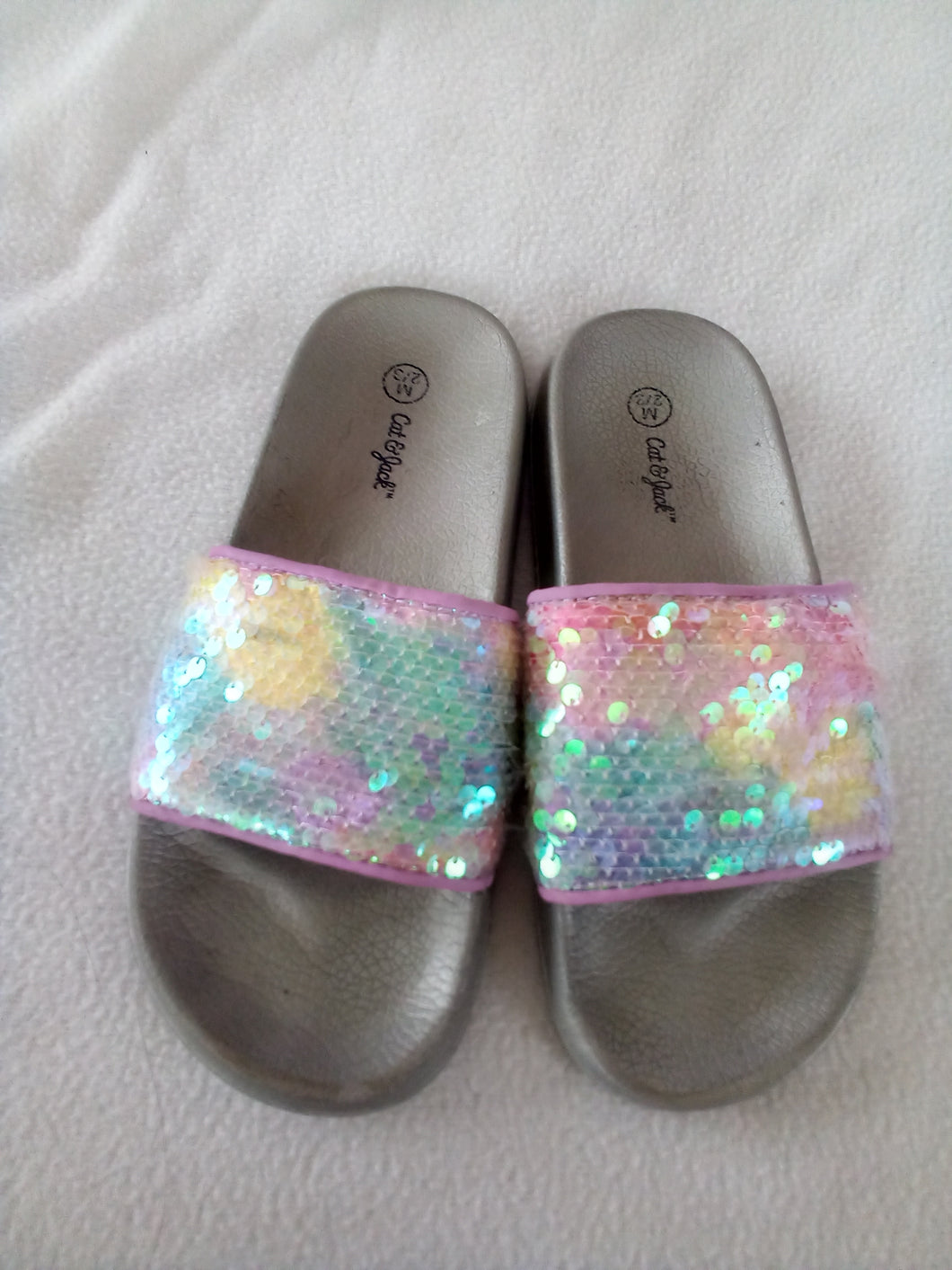 Cat & Jack sandals gray w/pastel sequins - size Shoes-youth  2