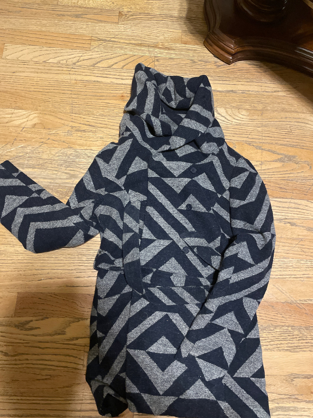Boho Winter Coat Blue Peacoat like with hood - size Women L (12)
