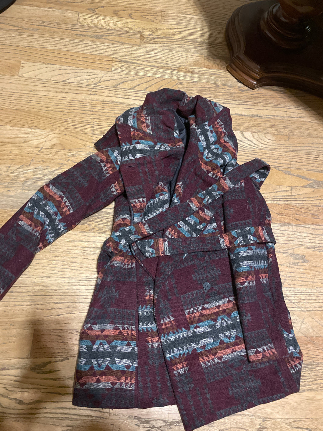 Boho Winter Coat Peacoat like with hood - size Women L (12)