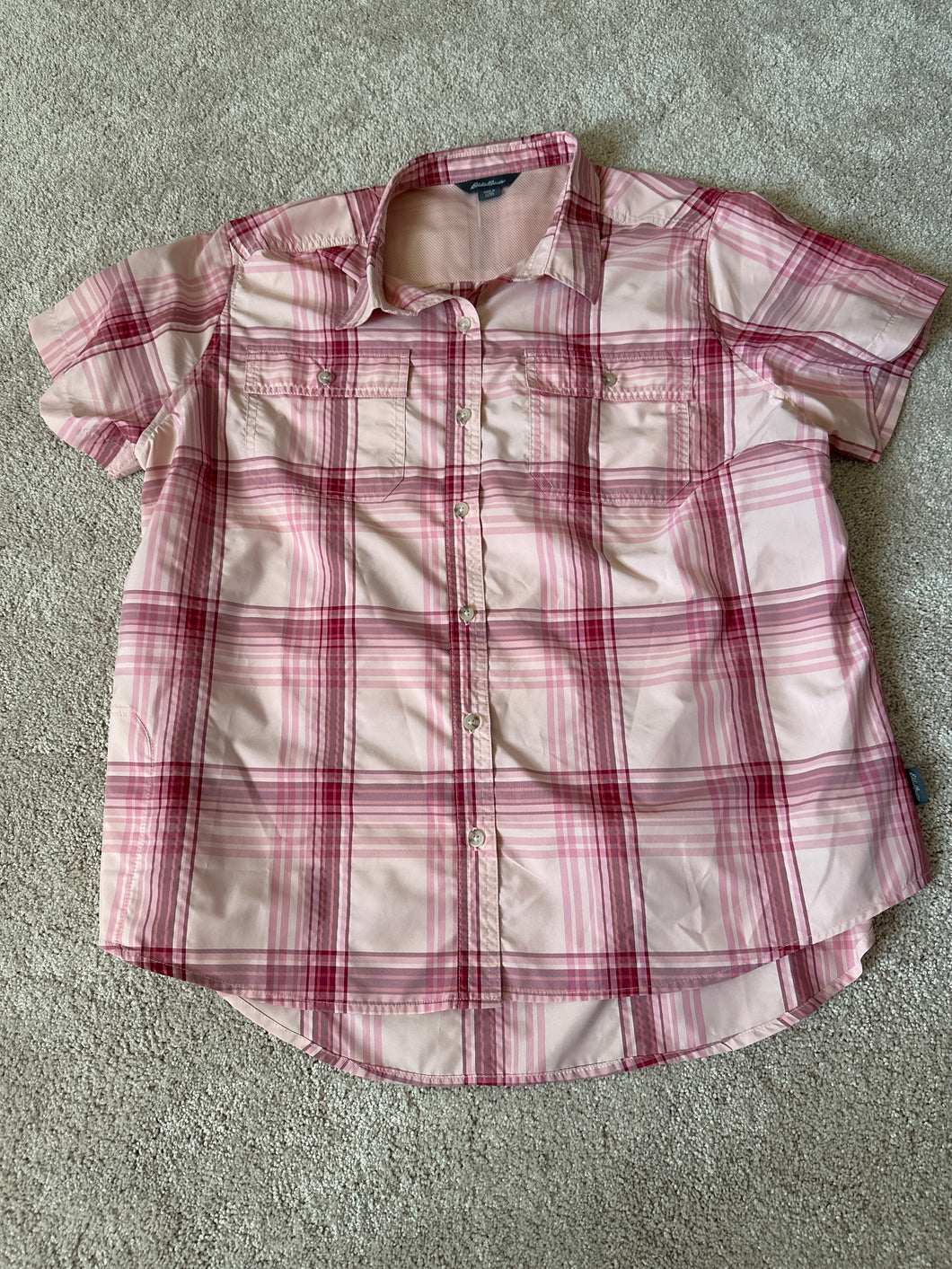 Eddie Bauer blouse Pink plaid - size Women XL (14)