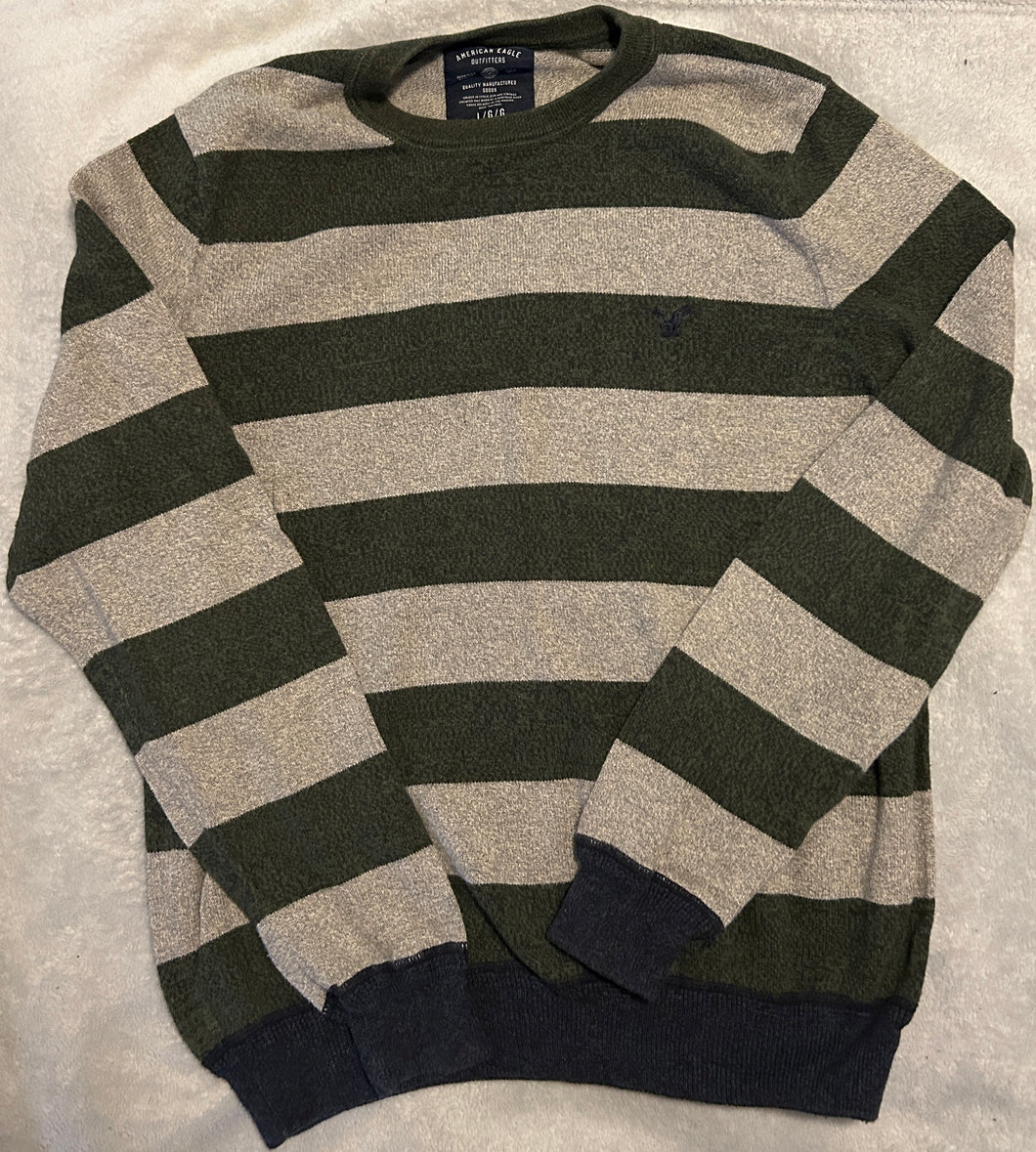 American Eagle sweater green & grey stripe - size Mens L