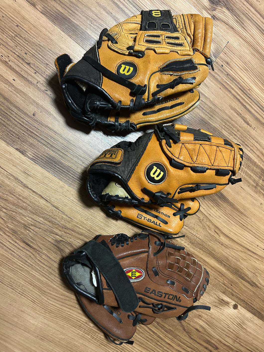3 toddler youth gloves Tball and baseball