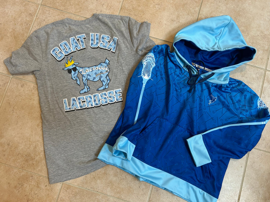 Lacrosse set, GOAT tee Adult S, other sweatshir - size Kids 12