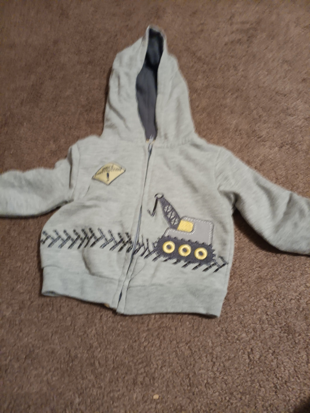 Grey hoddie Construction - size 12 Months