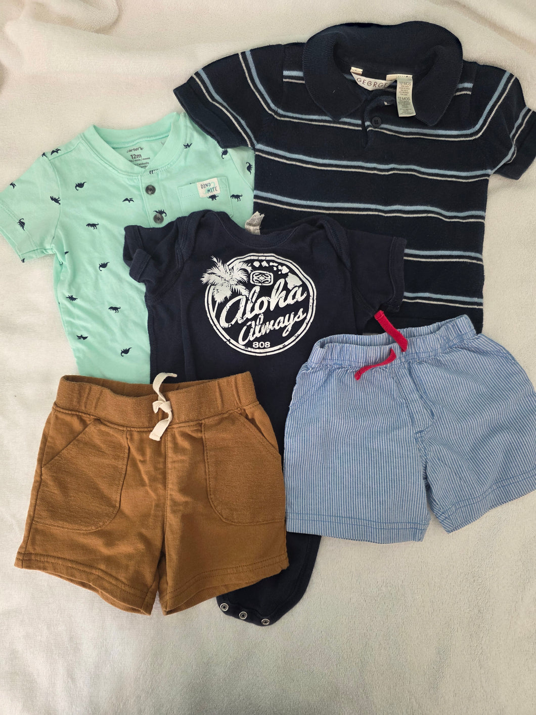Shirts and Shorts 3 shirts, 2 shorts - size 12 Months