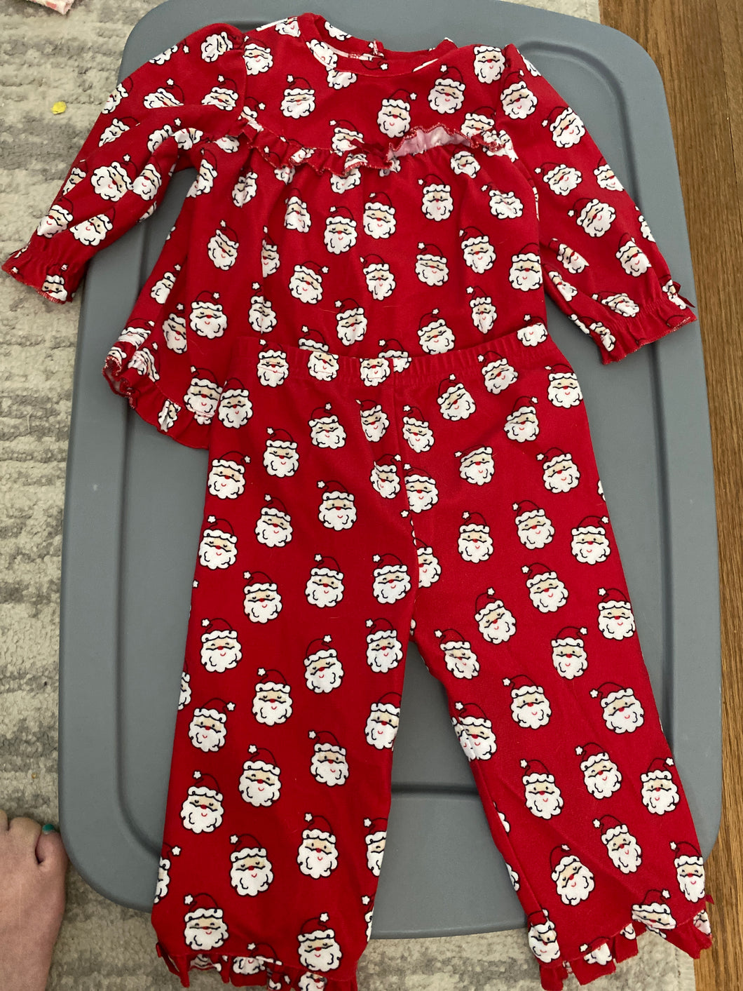 Pajama Set Long Sleeved Red Fleece Santa Print - size 12 Months