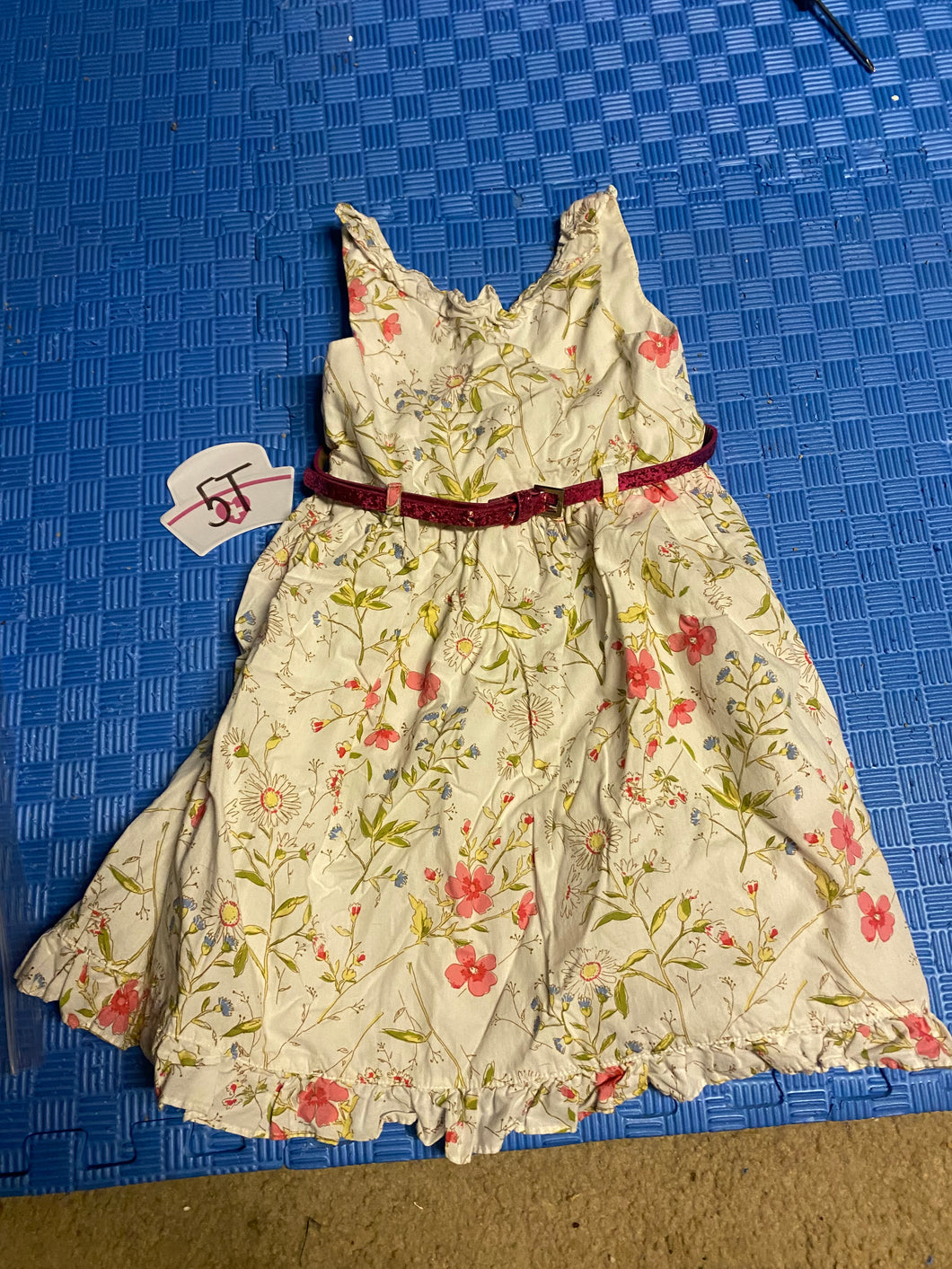 white floral dress with belt - size 5T/5