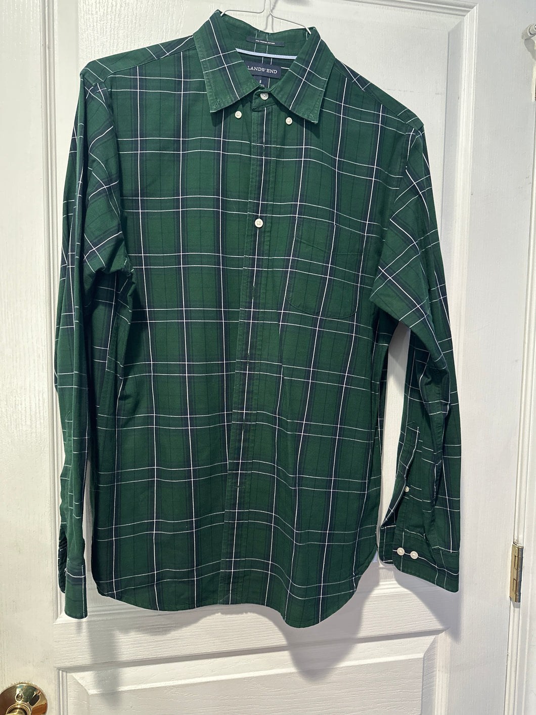 Green blue plaid lands End long Sleeve button - size Mens S