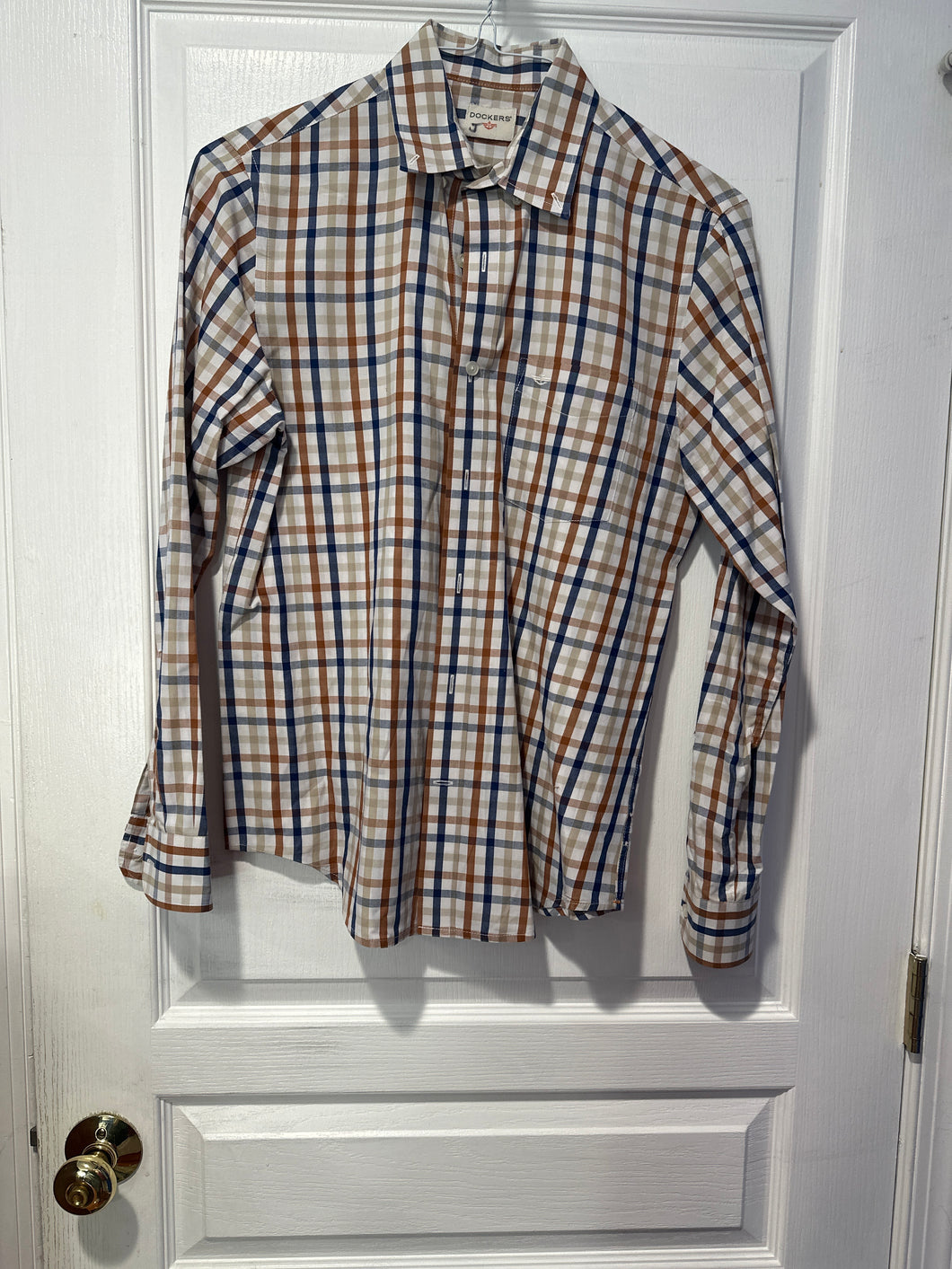 Dockers blue beige plaid Long sleeve button down - size Mens S