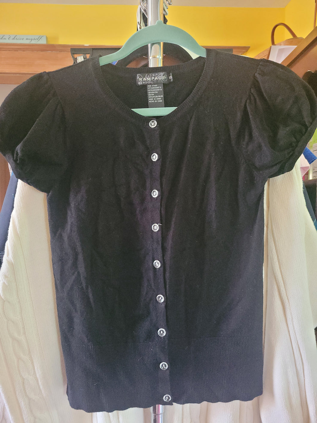 Rampage black button Up front S/S Sweater - size Women S (4-6)