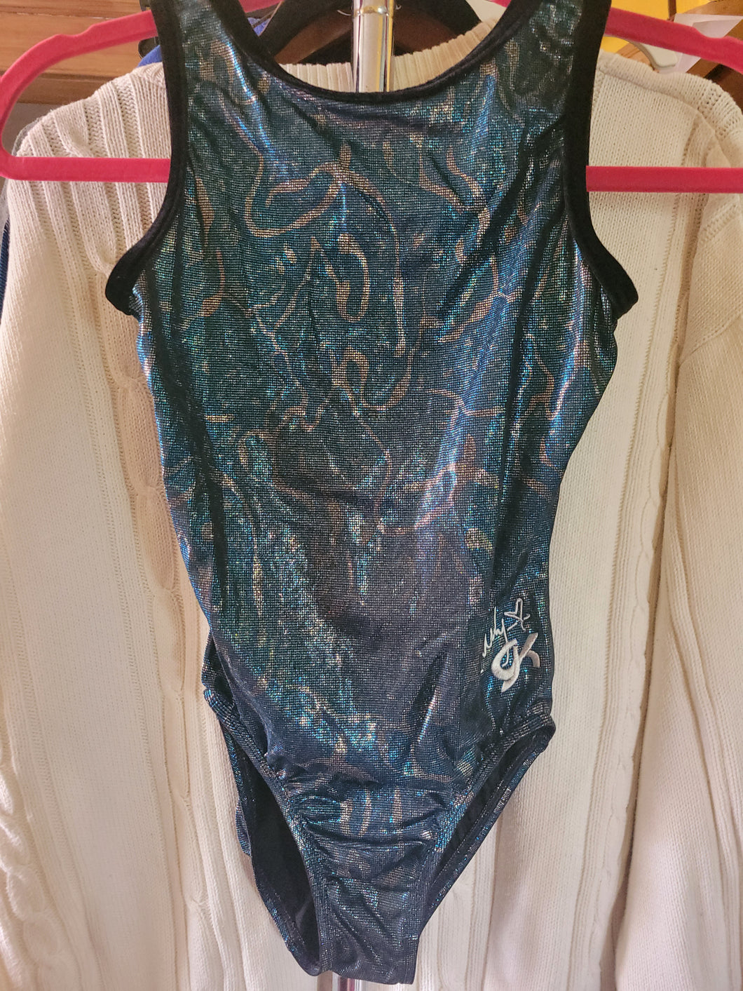 Gymnastics leotard Blue/silver/black shimme - size Women S (4-6)