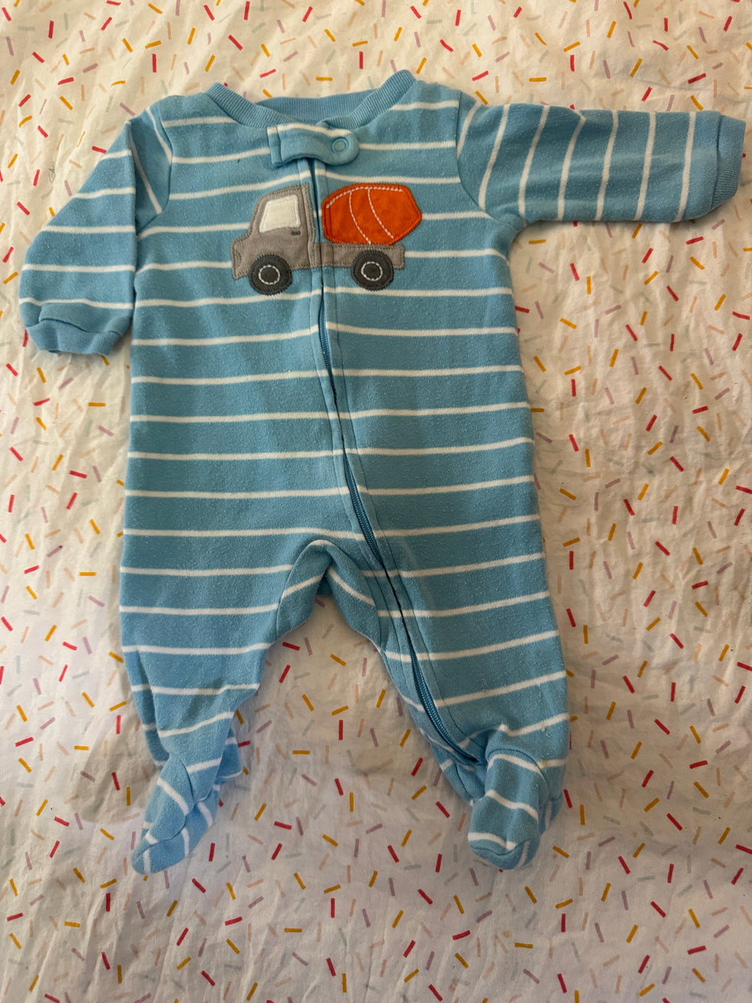 Carter's Sleep Footie PJ Blue Cement Truck Zip Up - size Newborn