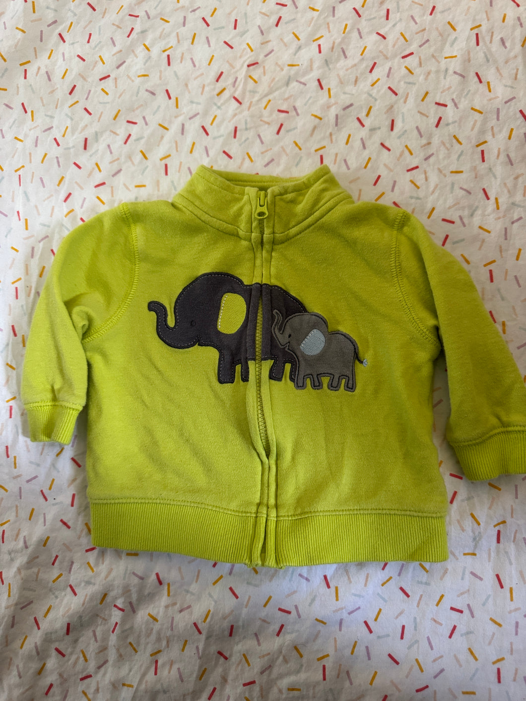 Carter's Elephant Zip Up Lime Green Cotton - size 0-3 Months