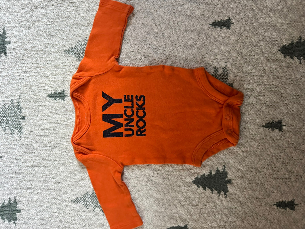 My Uncle Rocks Orange Onesie - size Newborn