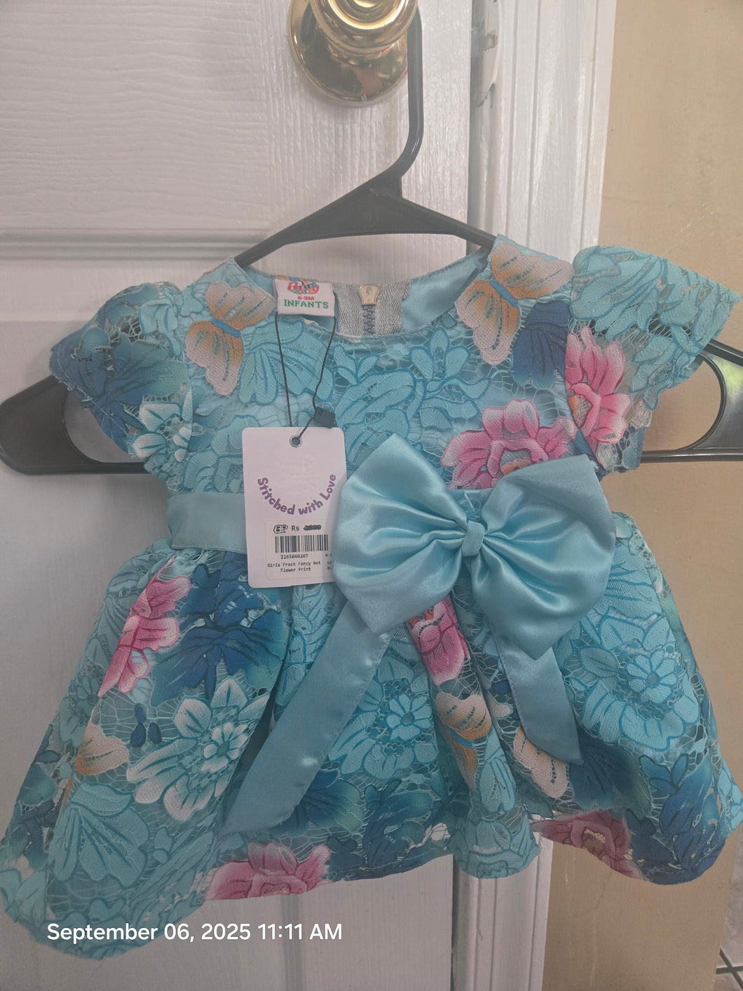 Infants Turquoise Party NWT Floral Lace Dress - size 6-9 Months