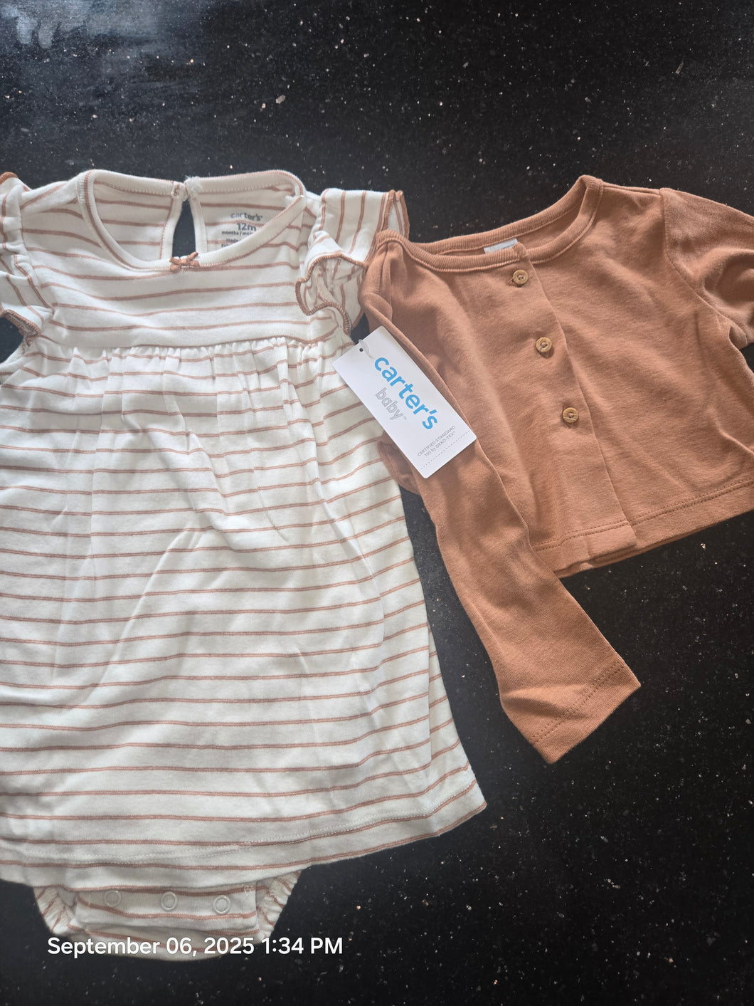 Carters 2pc NWT New 1Z Striped Dress & Cardigan - size 12 Months