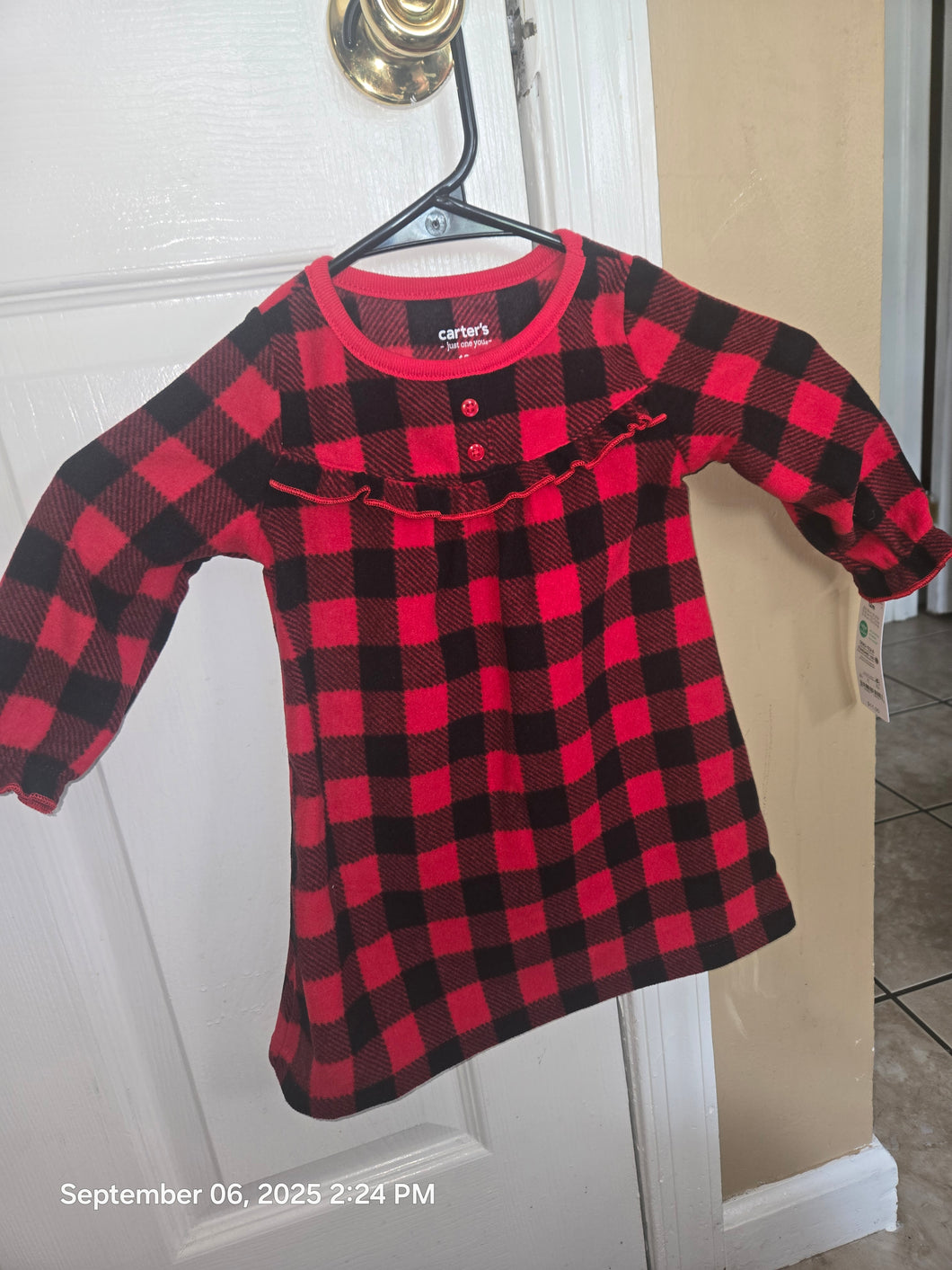 Carters Fleece Winter NWT Plaid Nightgown Red - size 12 Months